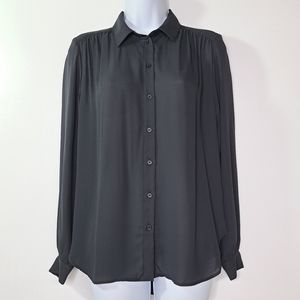H&M Black Flowy Button Up Shirt Size 4 NWOT